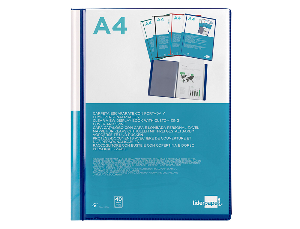 Capa catalogo liderpapel 40 bolsas din a4 azul ( Imagem 5 de 23 ) - Preview