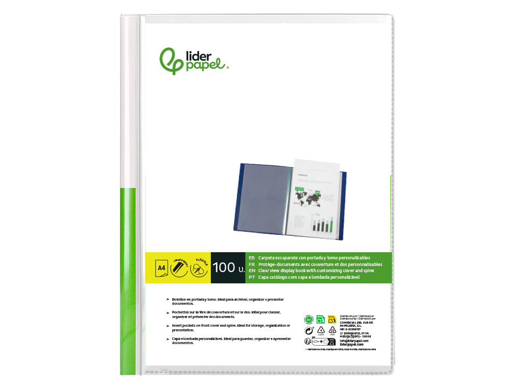Capa catalogo liderpapel 100 bolsas din a4 transparente com caixa ( Imagem 4 de 15 ) - Preview