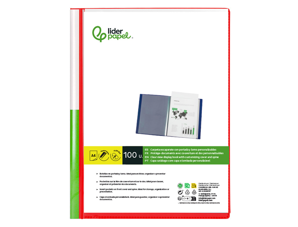 Liderpapel Catalog Cover - 100 Din A4 Pockets - Translucent Red (with box) ( Imagem 4 de 17 ) - Preview