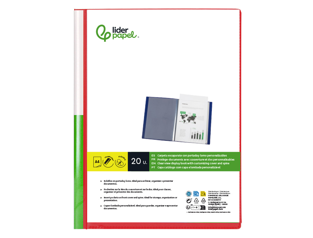 Catalog cover for LiderPapel, 20 Din A4 bags, translucent red. ( Imagem 4 de 14 ) - Preview