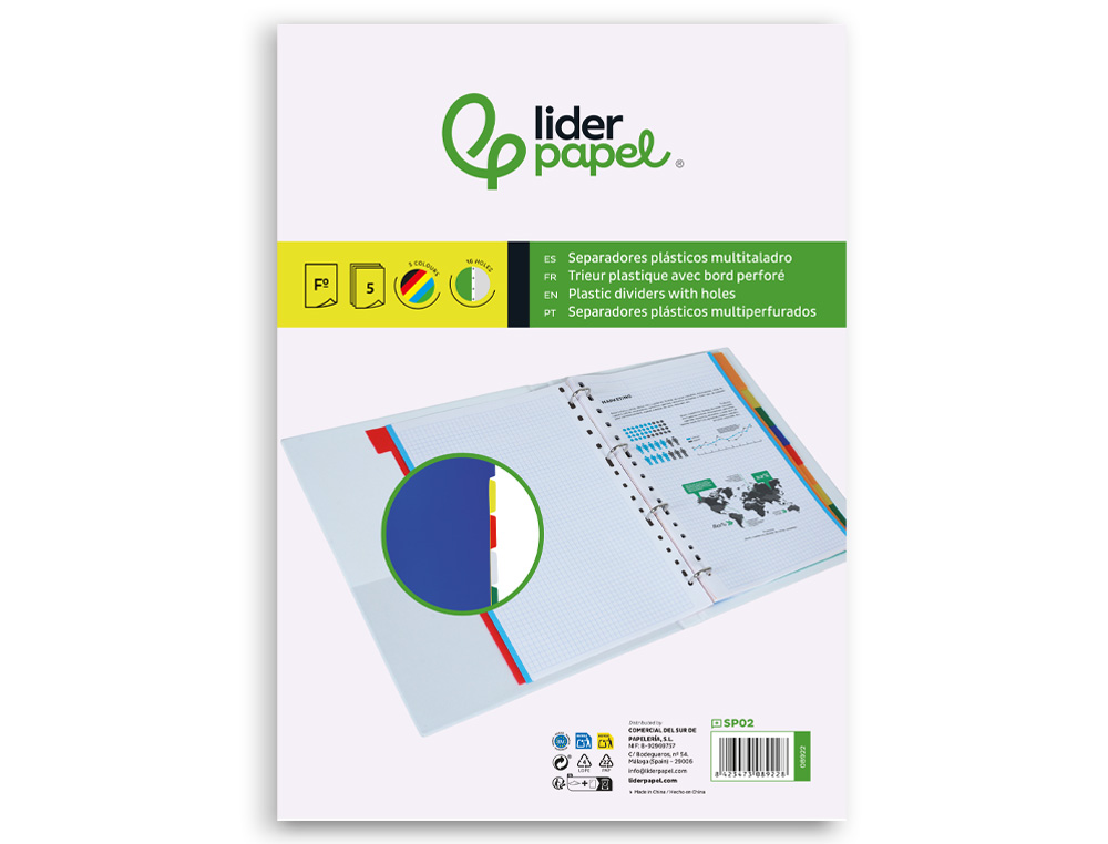 Separador liderpapel em plastico conjunto de 6 separadores folio 16 furos ( Imagem 4 de 14 ) - Preview