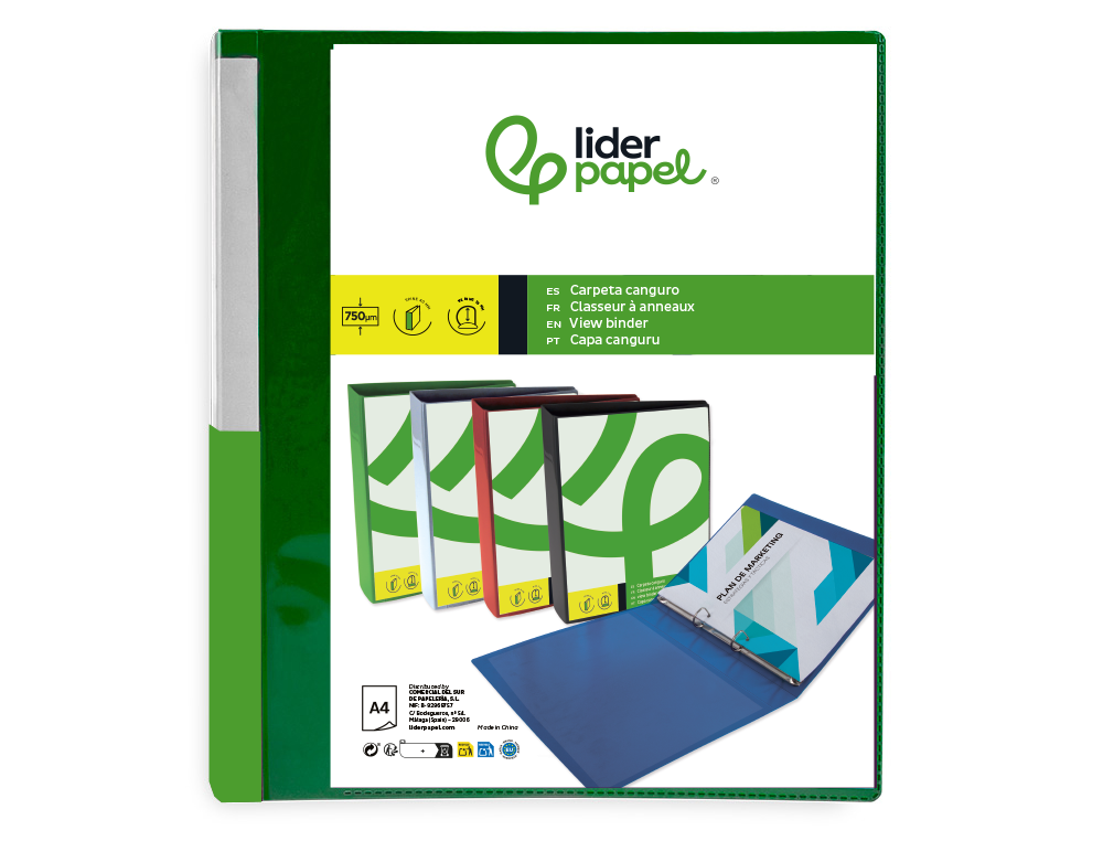 Carpeta liderpapel canguro 2 anillas 25 mm mixtas polipropileno din a4 verde translucido ( Imagem 3 de 8 ) - Preview