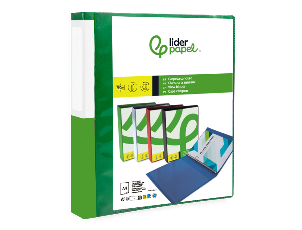 Carpeta liderpapel canguro 2 anillas 25 mm mixtas polipropileno din a4 verde translucido ( Imagem 5 de 8 ) - Preview