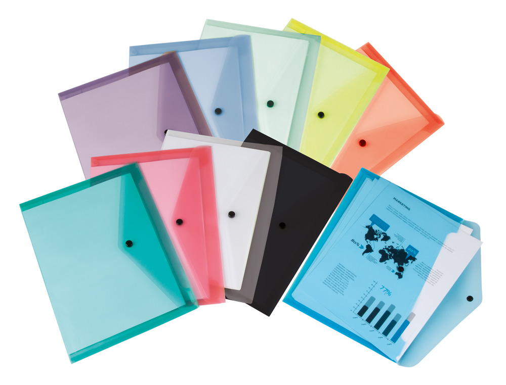 Bolsa porta documentos liderpapel com mola din a4 transparente pack de 12 unidades cores sortidas ( Imagem 3 de 16 ) - Preview