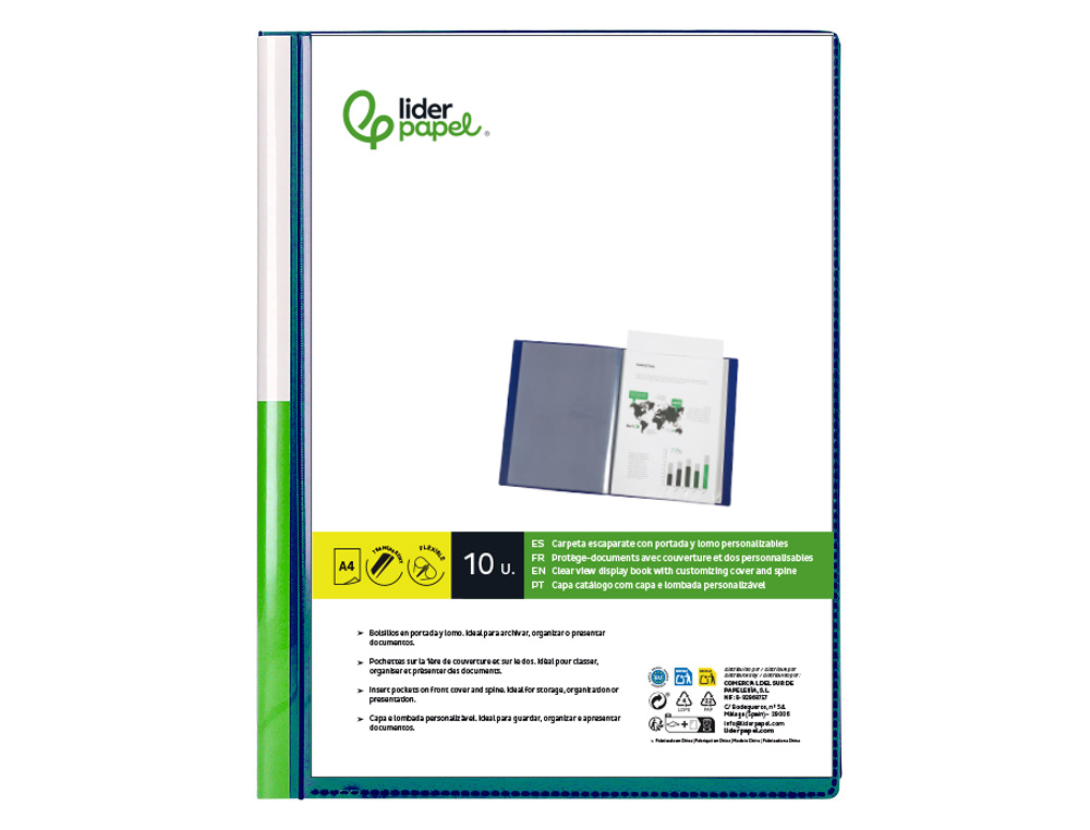 Capa catalogo liderpapel 40 bolsas din a4 azul ( Imagem 4 de 23 ) - Preview